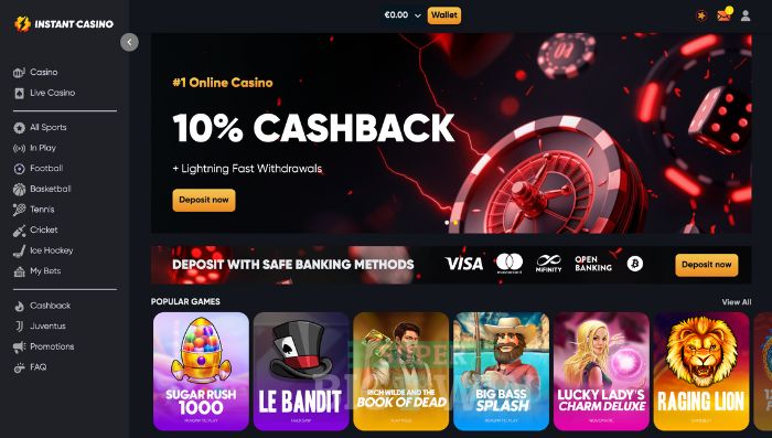 Instant Casino interface